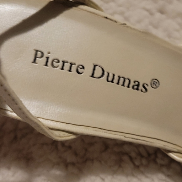 WOMENS PIERRE DUMAS LEATHER POINTED TOE CREAM FLORAL HEELS W/ ANKLE STRAP SZ 7.5 - Picture 15 of 16